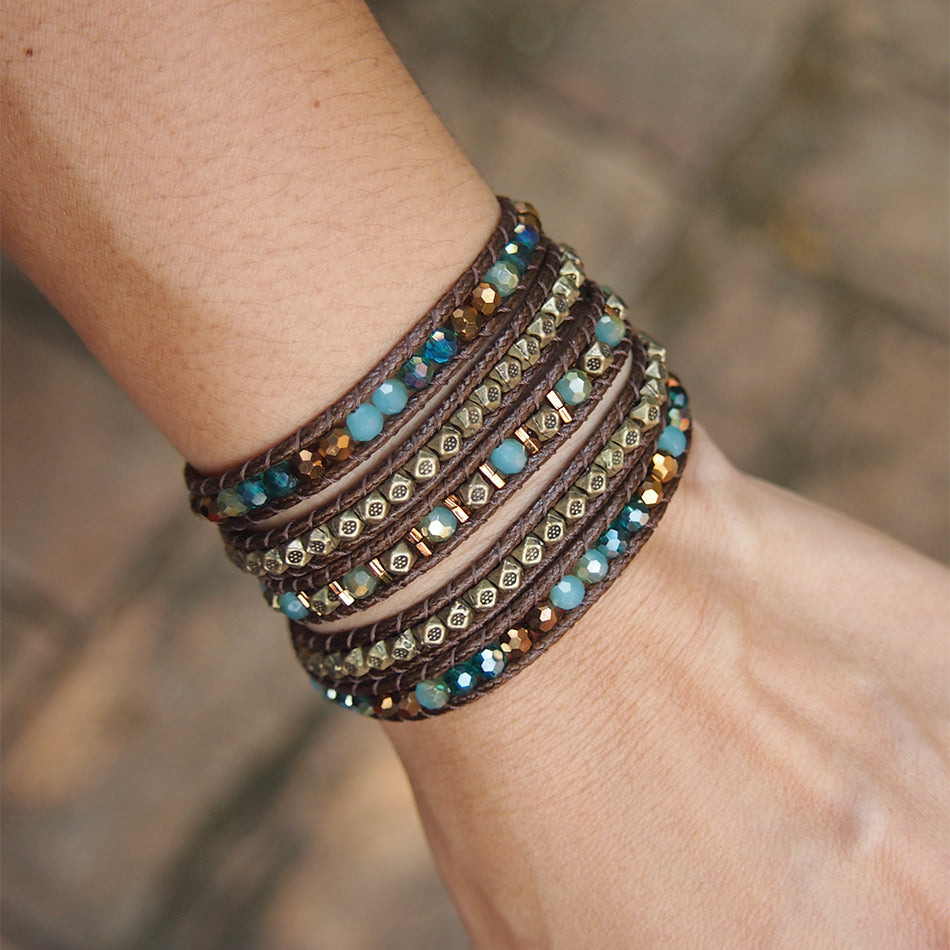 Blue crystal mix wrap bracelet