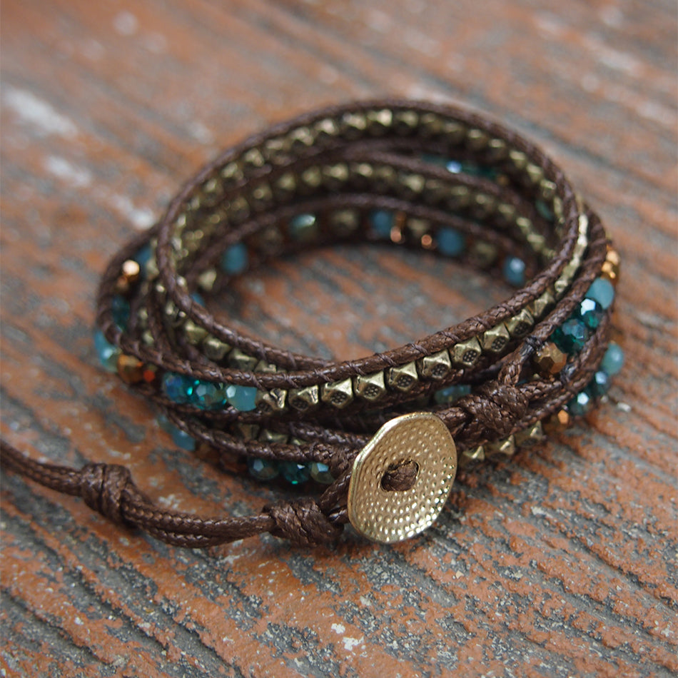 Blue crystal mix wrap bracelet