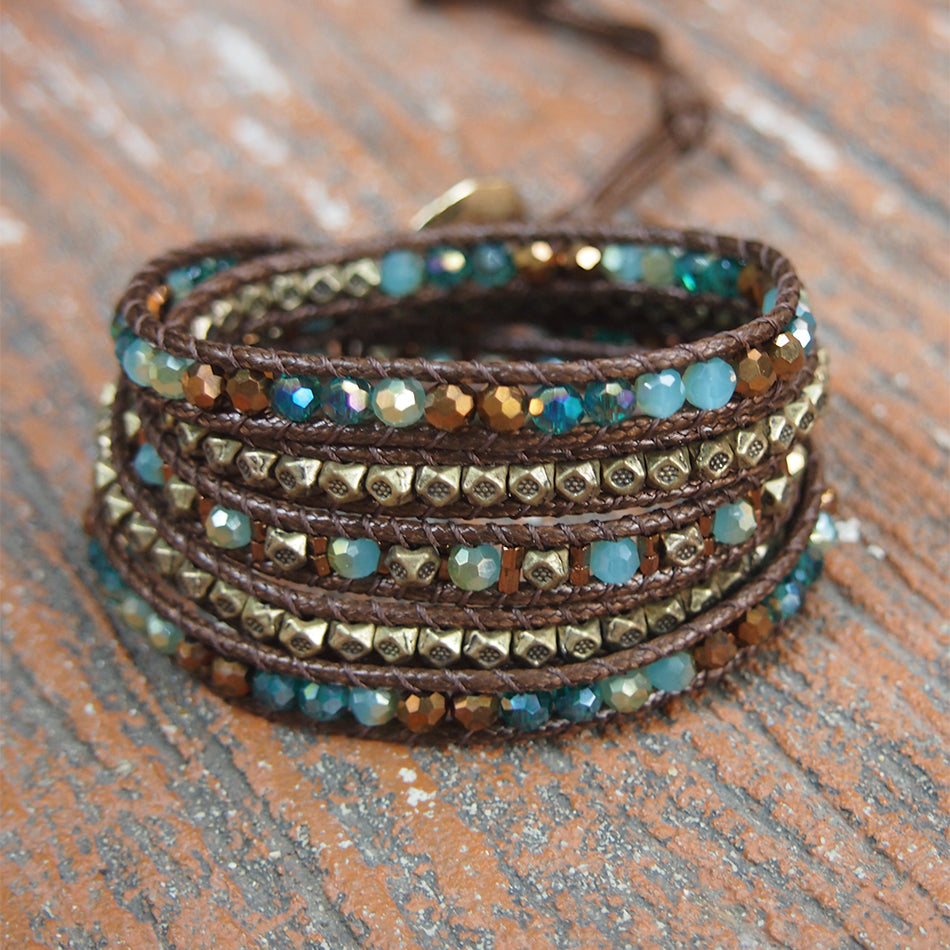 Blue crystal mix wrap bracelet