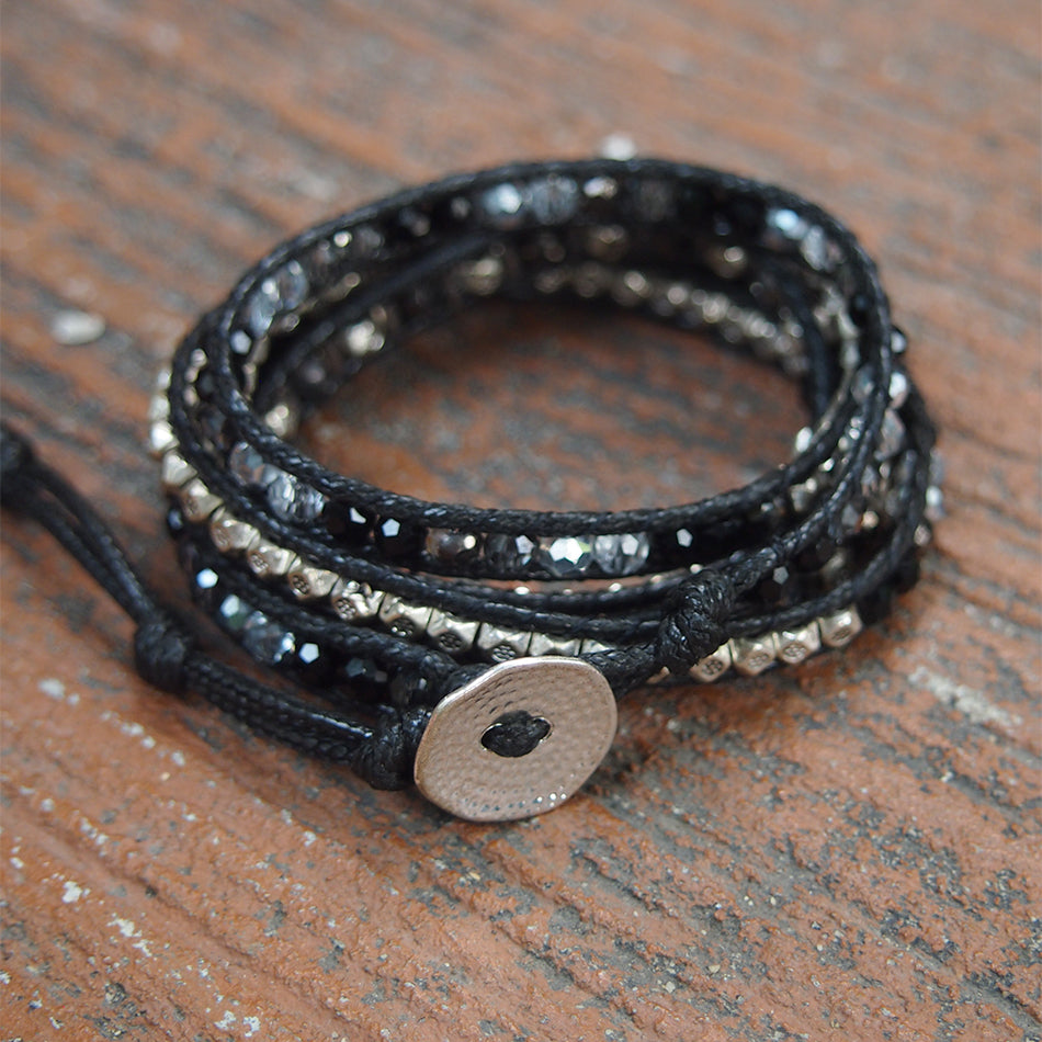 Black crystal mix wrap bracelet