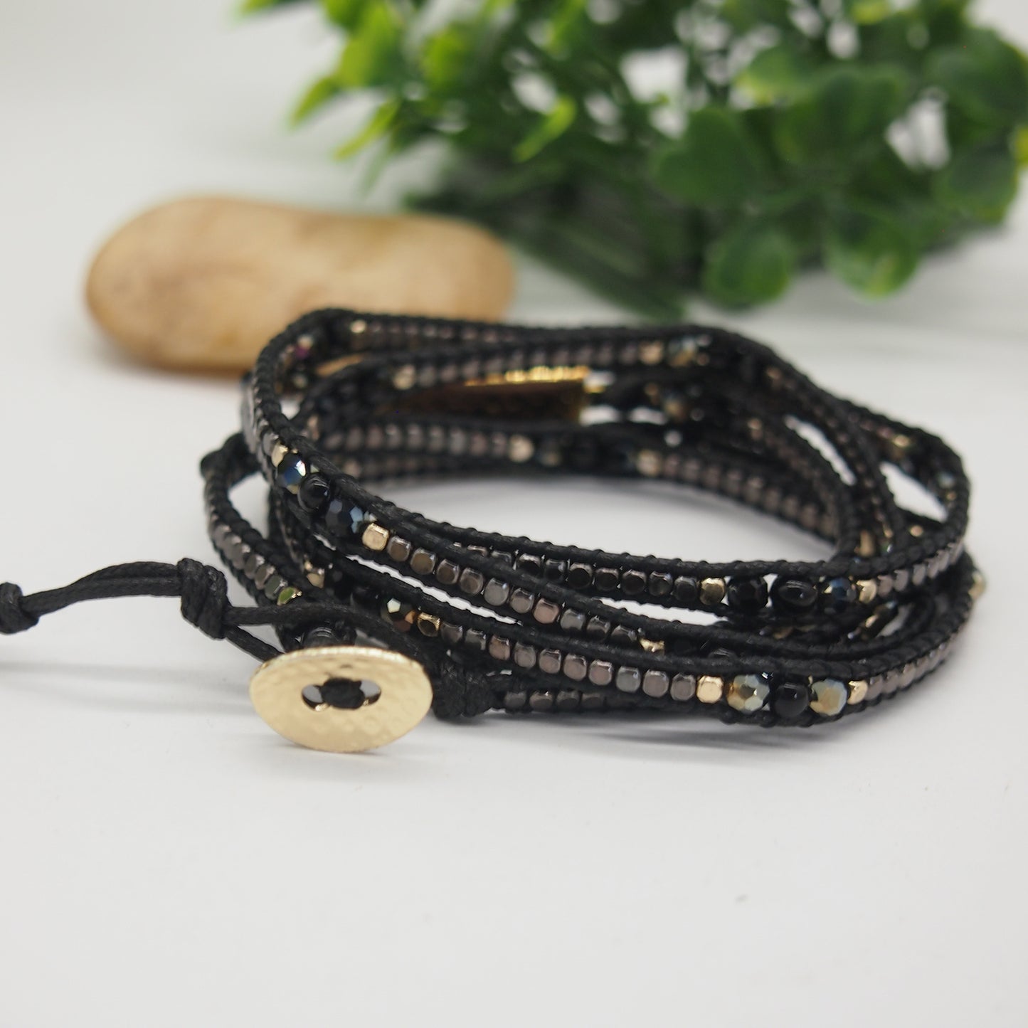 Black Druzy Wrap bracelet