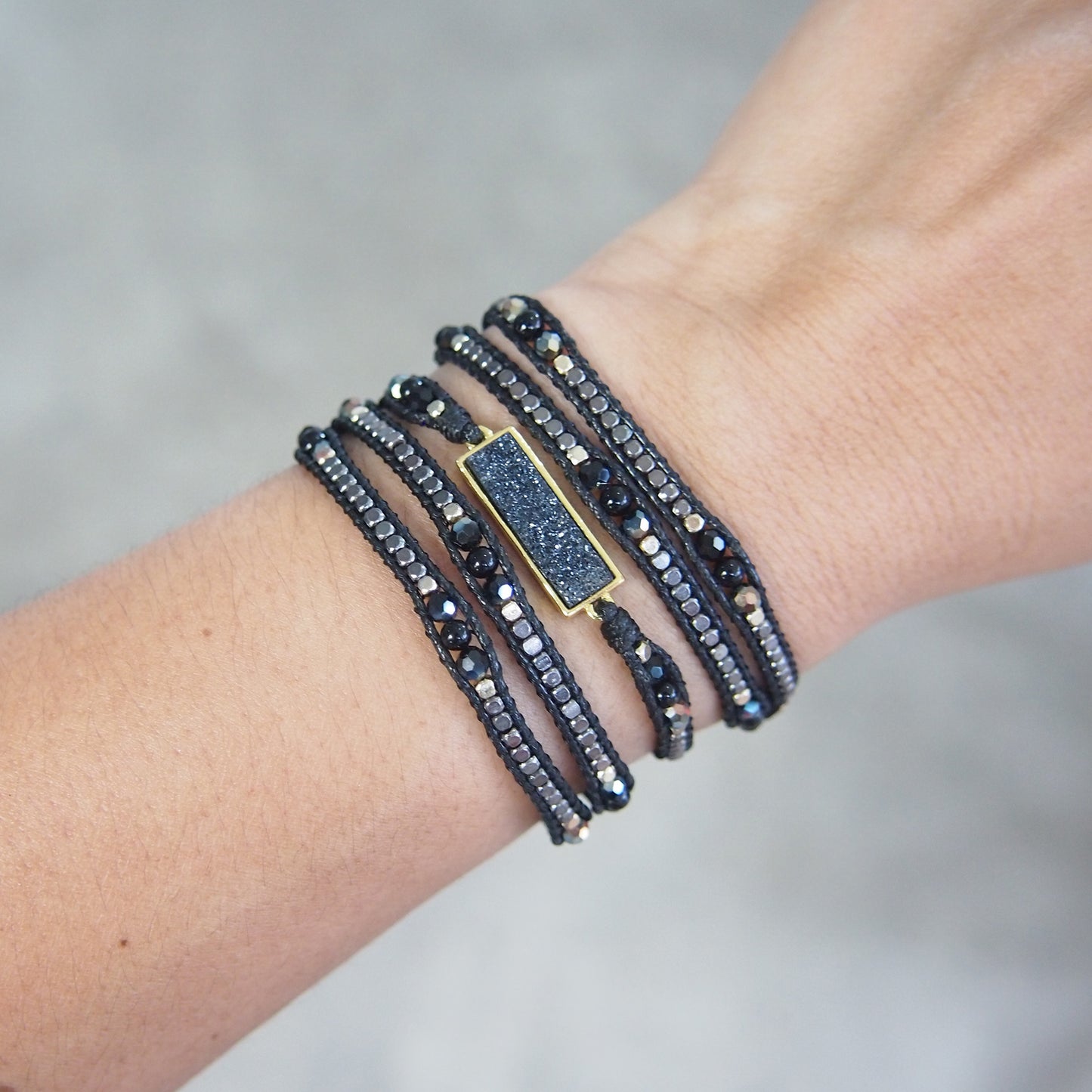 Black Druzy Wrap bracelet