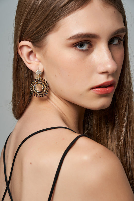 Black Boho Hoop  Earrings