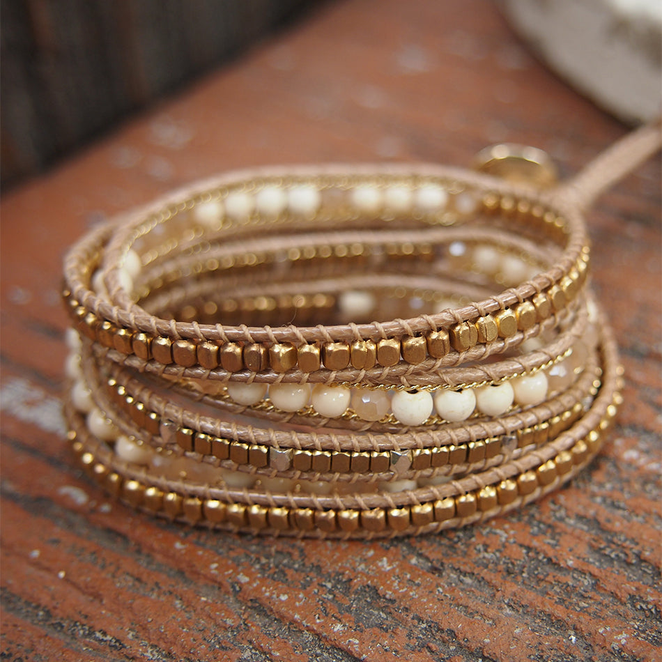 Cream crystal mix wrap bracelet