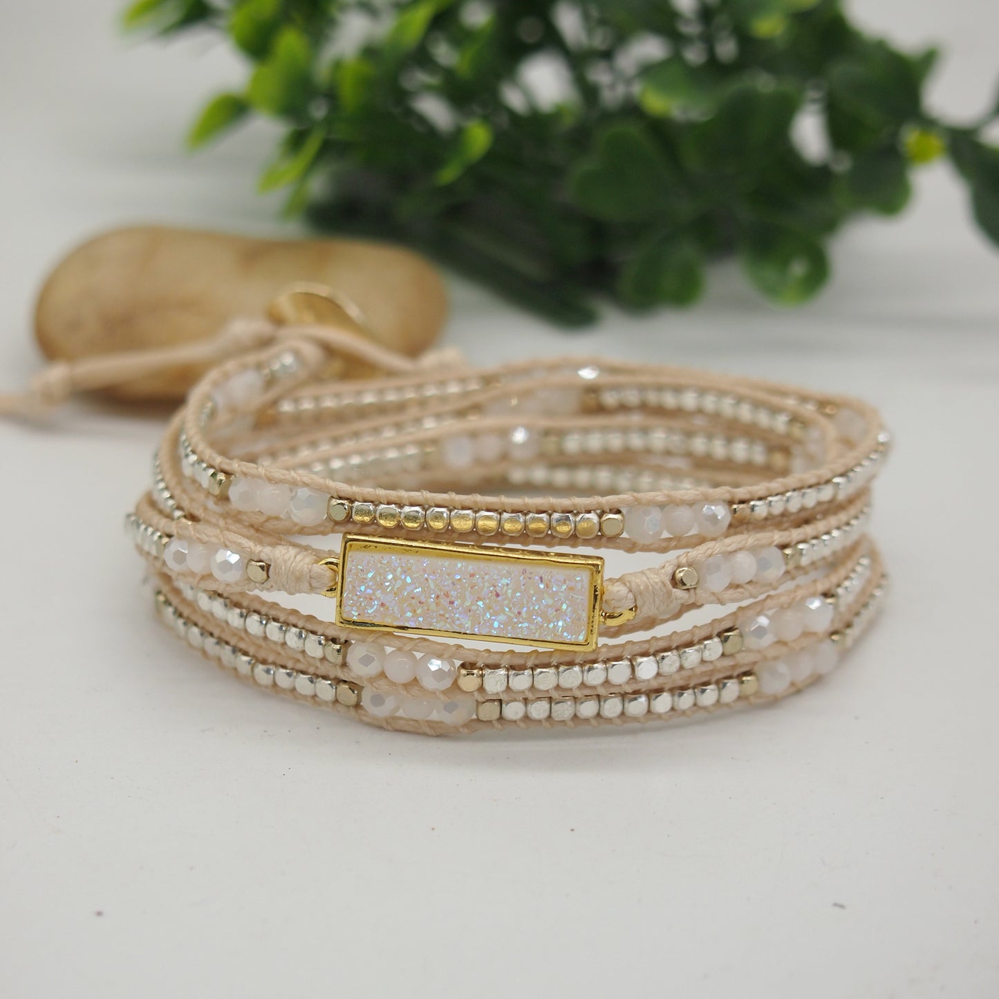 White Druzy Wrap bracelet