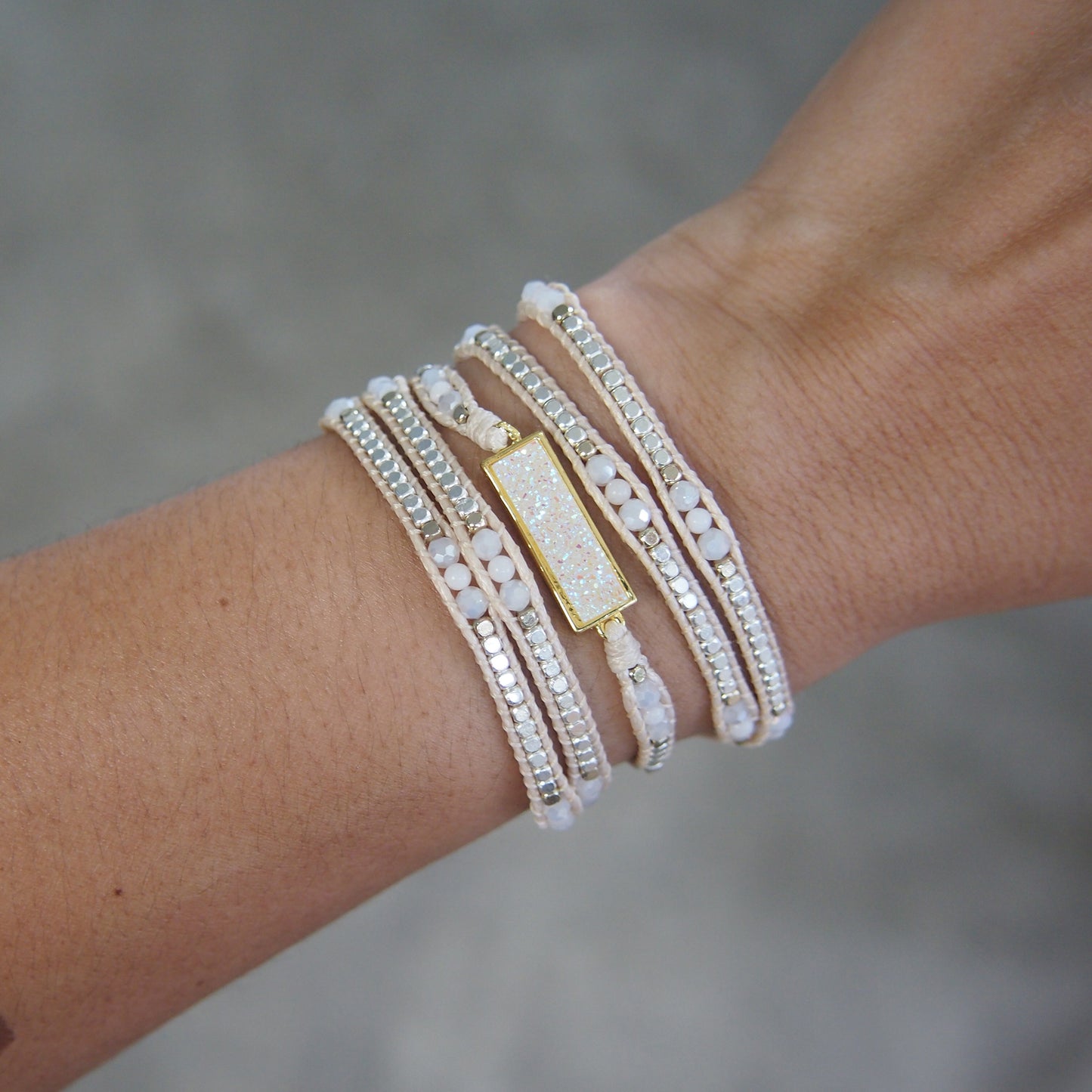 White Druzy Wrap bracelet