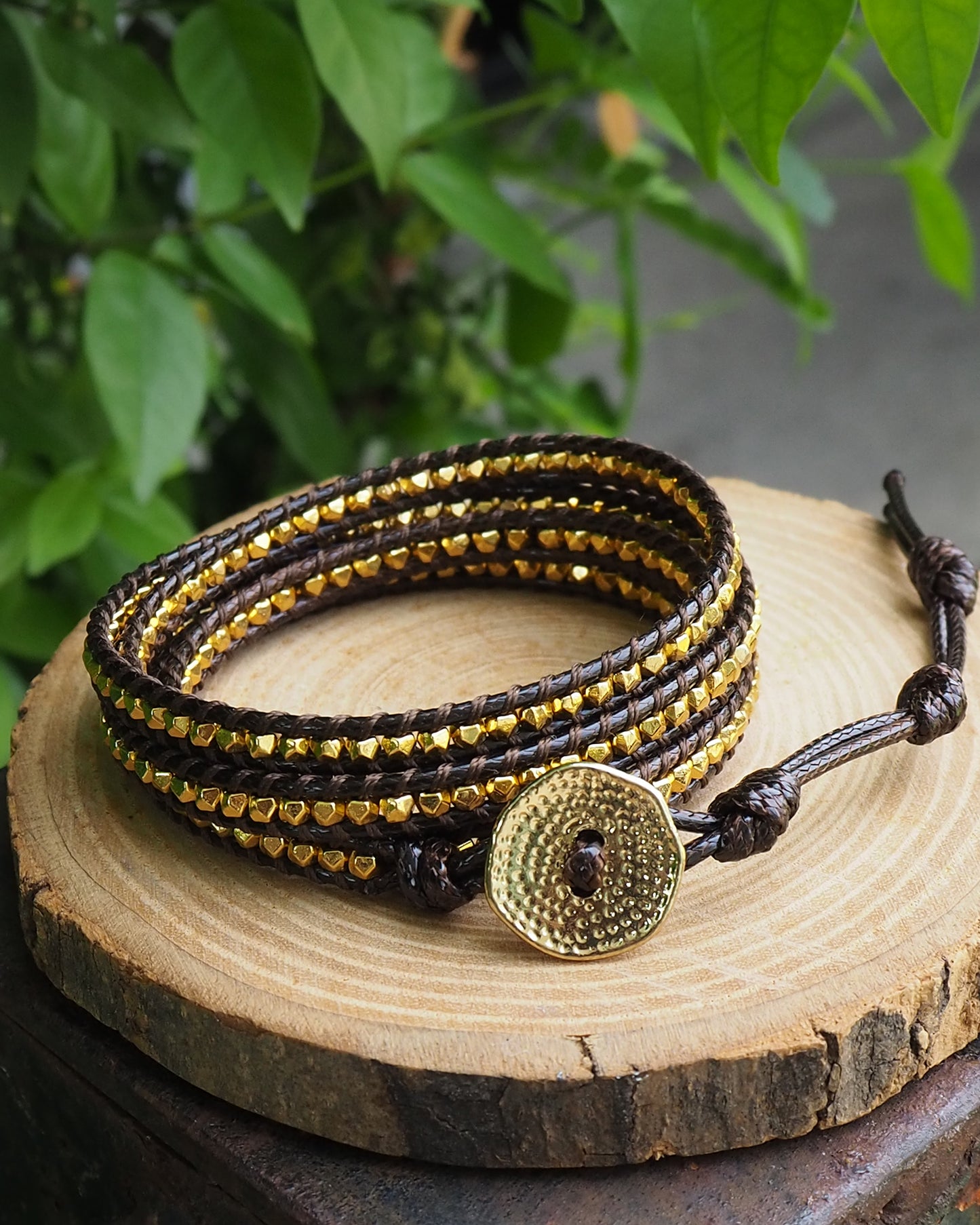 Gold nuggets wrap bracelet